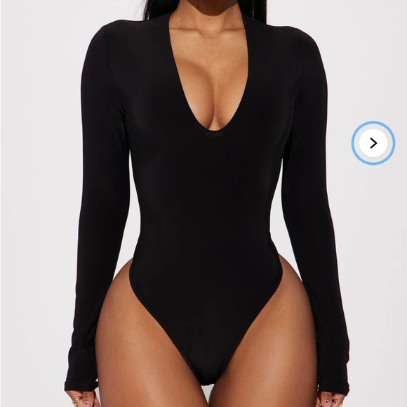 Fashion Nova Tops - Fashion Nova Black Long-Sleeve Deep V Bodysuit